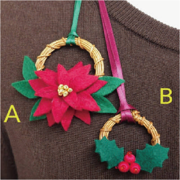 X'masミニリースのアクセサリー　Aポインセチア／Bヒイラギ